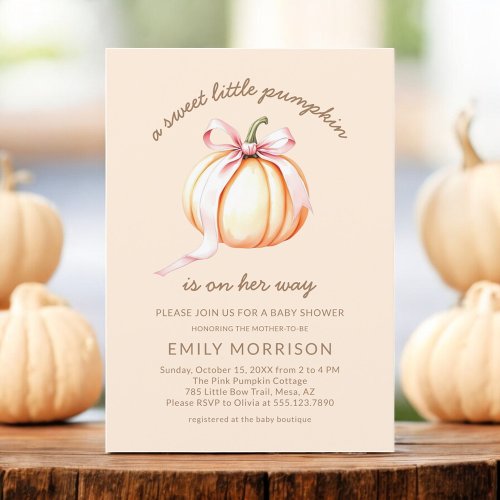 Fall Little Pumpkin Pink baby shower invitation