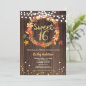 Fall sweet sixteen 16 birthday rustic wood wreath invitation (Standing Front)