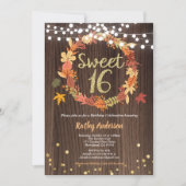 Fall sweet sixteen 16 birthday rustic wood wreath invitation (Front)