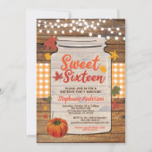 Fall sweet sixteen 16 rustic wood mason jar invitation (Front)