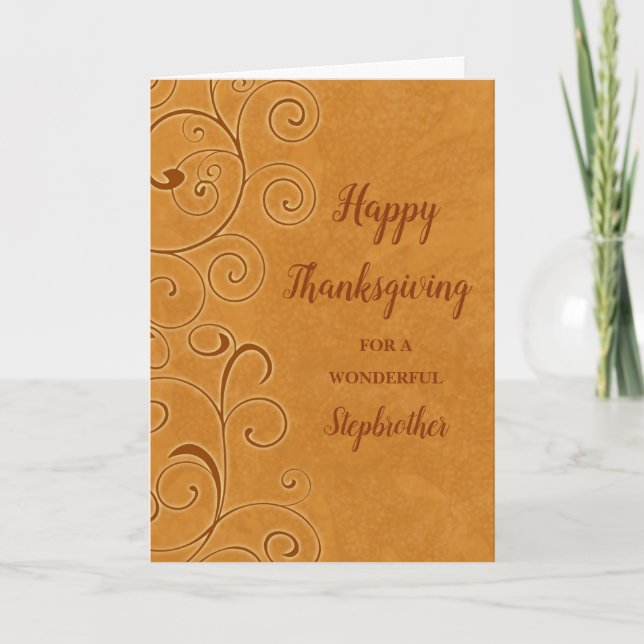 Fall Swirls Happy Thanksgiving Stepbrother Holiday Card (Front)