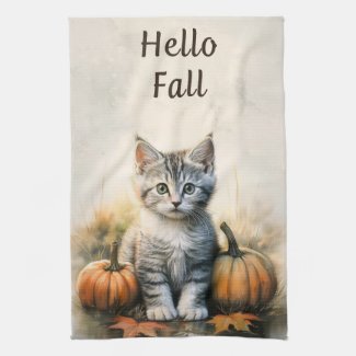 Fall Tabby Kitten Kitchen Towel