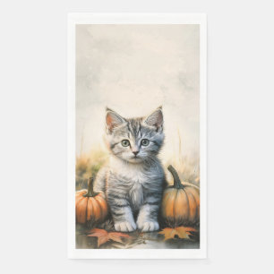 Fall Tabby Kitten Long Paper Napkin