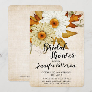 Fall Tan & White Flowers Bridal Shower Invitation