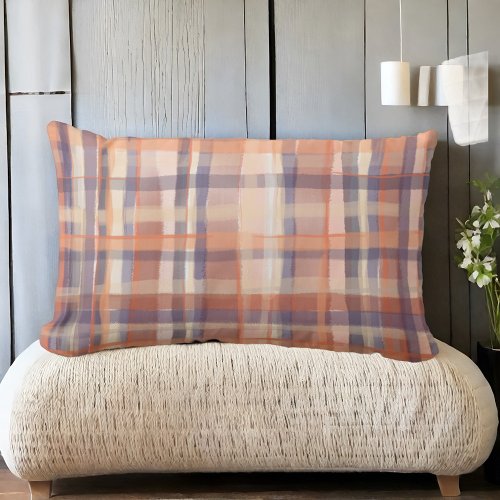 Fall tartan plaid beige orange plum check modern  lumbar pillow