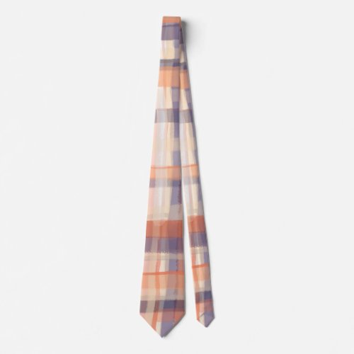 Fall tartan plaid beige orange plum check modern  neck tie