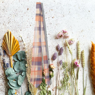 Fall tartan plaid beige orange plum check modern  neck tie