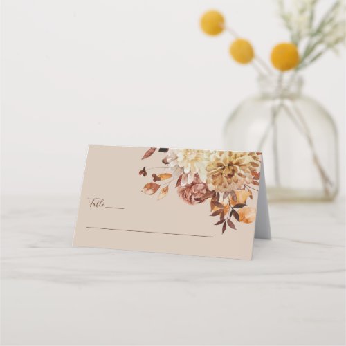 Fall Taupe Terracotta Watercolor Floral Wedding Place Card