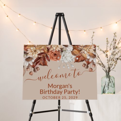 Fall Taupe Watercolor Floral Bouquet Birthday Foam Board