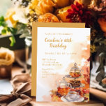 Fall Tea Party Elegant 60th Birthday  Invitation<br><div class="desc">These fall tea party 60th birthday invites feature watercolor Autumn leaves and tea pots. Perfect for elegant fall birthday celebrations.</div>