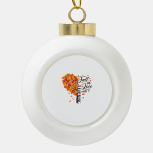 Fall Teacher Fall In Love With Learning Thanksgivi Ceramic Ball Christmas Ornament