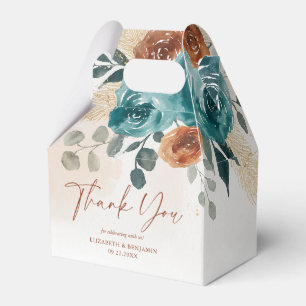 Fall Teal Burnt Orange Boho Pampas Bridal Shower Favor Boxes