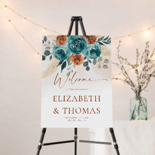 Fall Teal Burnt Orange Elegant Wedding Welcome Foam Board