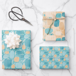 Fall Teal Pumpkins Wrapping Paper Sheets