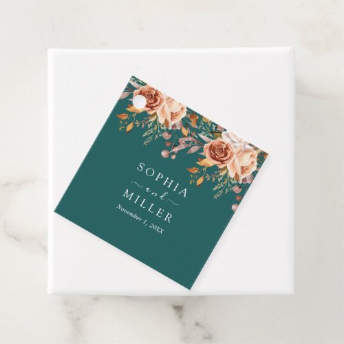 Fall Teal Watercolor Terracotta Floral wedding Favor Tags