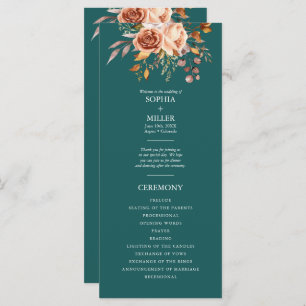 Fall Teal Watercolor Terracotta Floral wedding Program