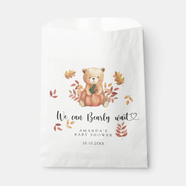 Fall teddy bear Baby Shower Favor Bag (Front)