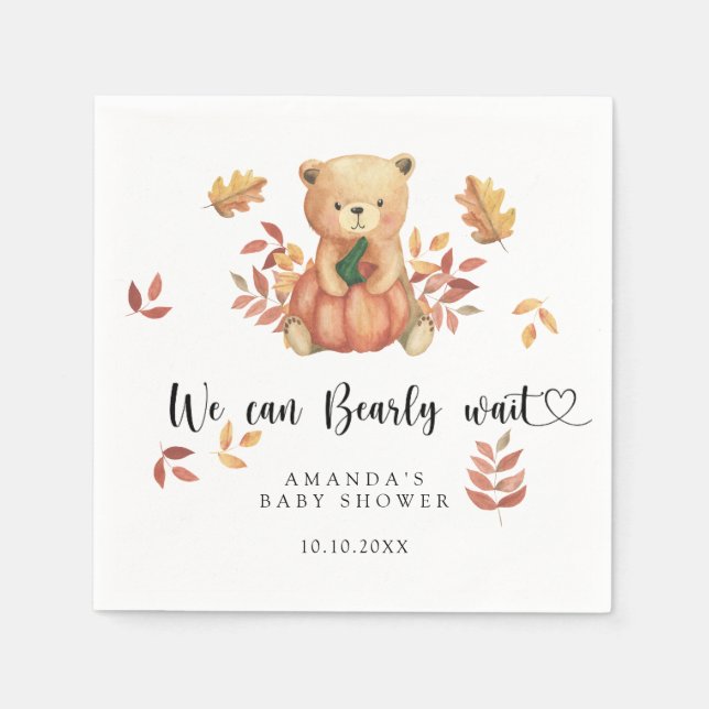 Fall teddy bear Baby Shower Napkins (Front)