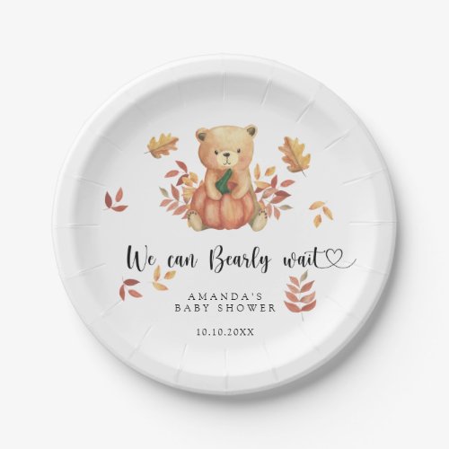 Fall teddy bear Baby Shower Paper Plates
