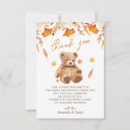 Fall Teddy Bear Baby Shower Thank You Card