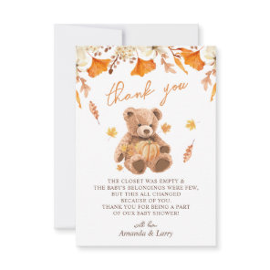 Fall Teddy Bear Baby Shower Thank You Card