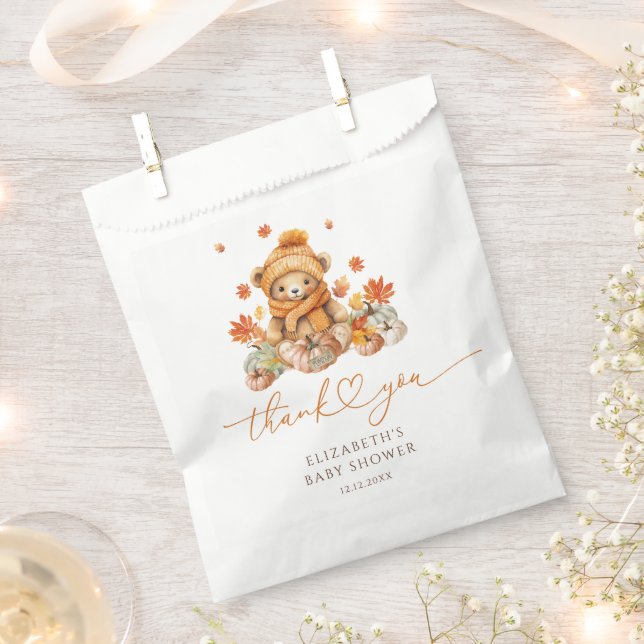 Fall Teddy Bear Pumpkin Baby Shower Favor Bag (Clipped)