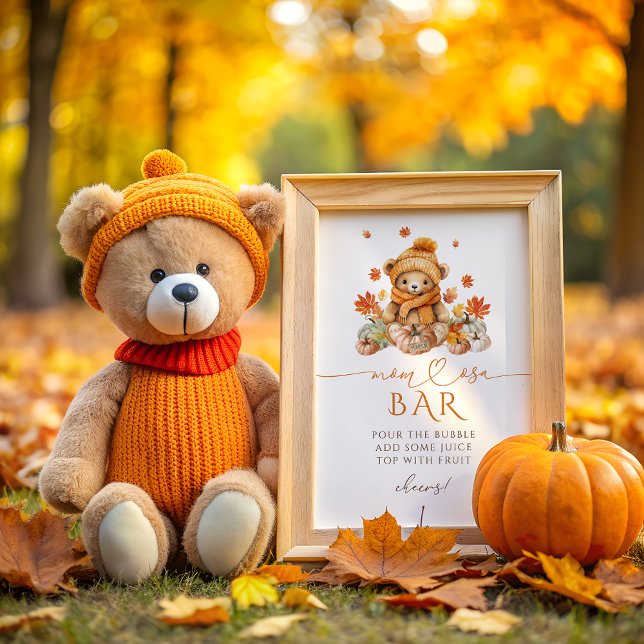 Fall Teddy Bear Pumpkin Baby Shower Mom-osa Bar Poster (Creator Uploaded)