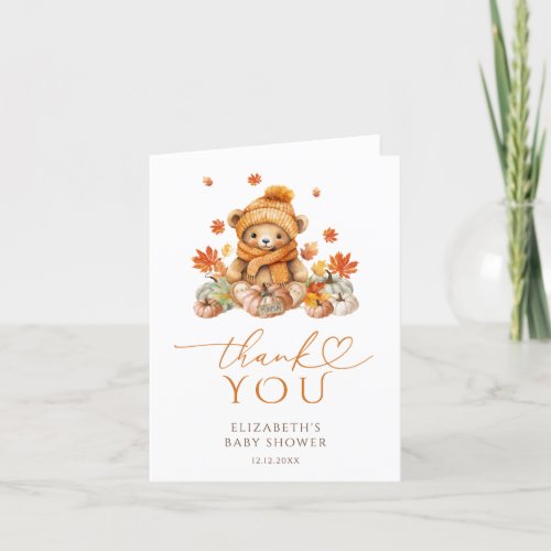 Fall Teddy Bear  Pumpkin Baby Shower Thank You