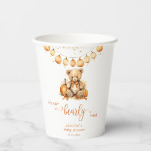 Fall teddy bear pumpkin boho baby shower paper cups