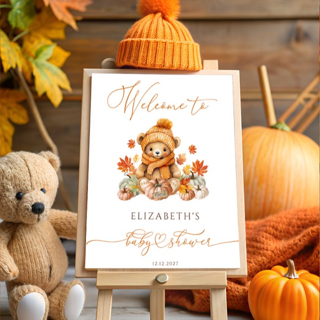 Fall Teddy Bear & Pumpkins Baby Shower Welcome  Foam Board (Creator Uploaded)