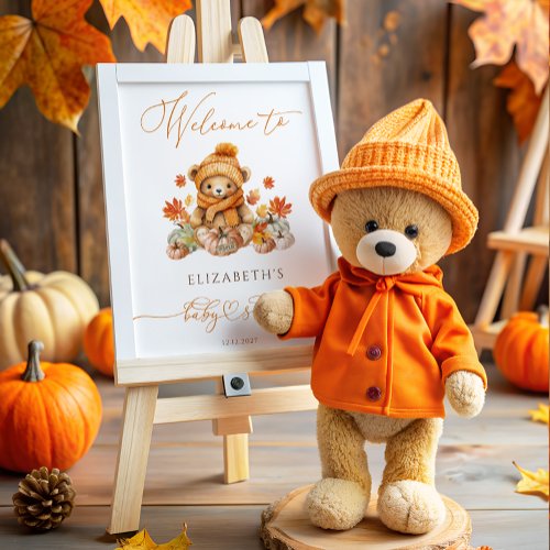 Fall Teddy Bear  Pumpkins Baby Shower Welcome  Poster