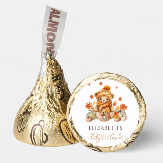 Fall Teddy Bear with Pumpkins Baby Shower Hershey®'s Kisses® (Front)