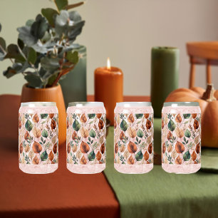 Fall terra cotta and sage leaves pattern can glass