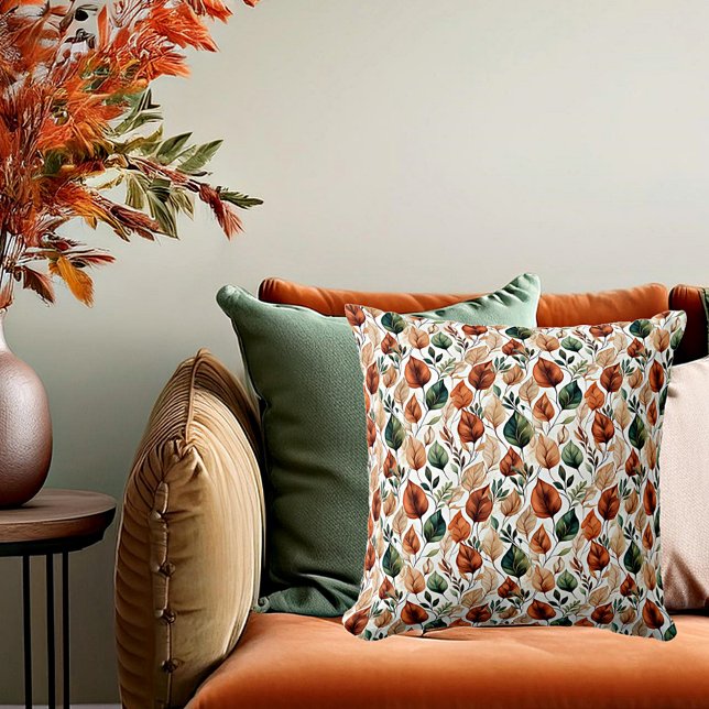 Fall terra cotta and sage leaves pattern throw pillow (Creator Uploaded)