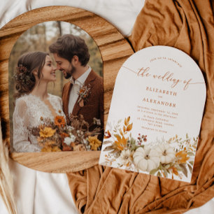 Fall terracotta Arch Modern Photo Wedding Invitation
