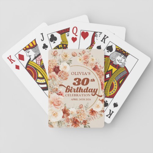 Fall terracotta blush burgundy boho 30th birthday  poker cards