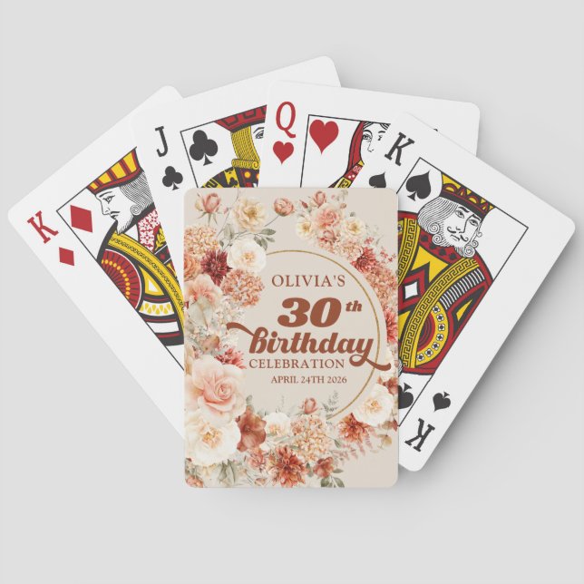 Fall terracotta blush burgundy boho 30th birthday  poker cards (Back)