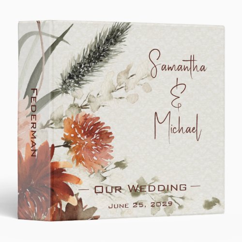 Fall Terracotta Boho Flowers Wedding Binder Album