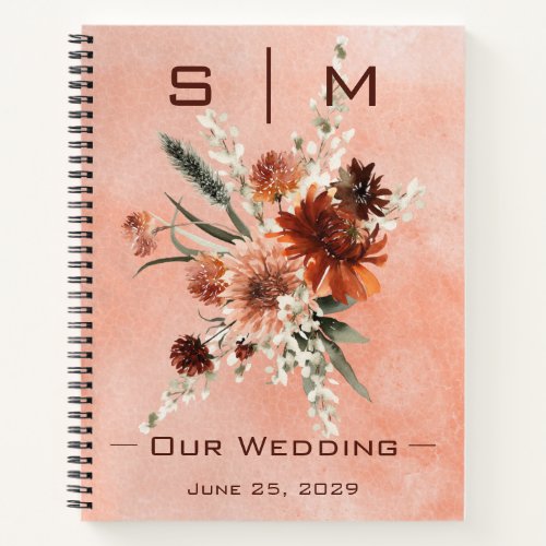 Fall Terracotta Boho Flowers Wedding Plan Notebook