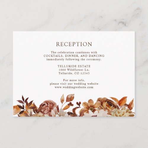 Fall Terracotta Botanical Wedding Reception Enclosure Card
