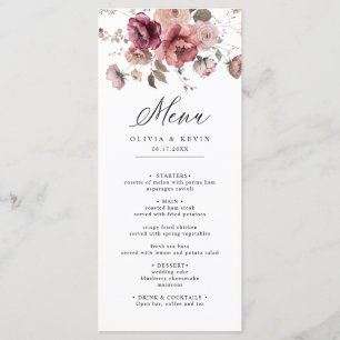 Fall Terracotta Burgundy Earthy Floral Wedding Menu
