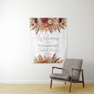 Fall Terracotta Burgundy Florals Pampas Backdrop