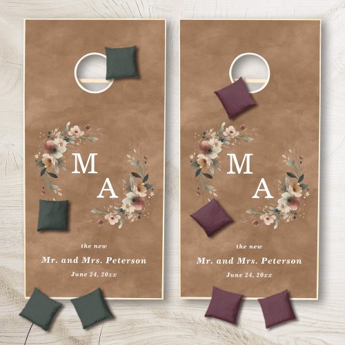 Fall Terracotta Cottagecore Wedding Monogram Cornhole Set