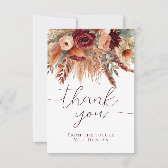 Fall Terracotta Dry Florals Pampas Grass Thank You Card (Front)
