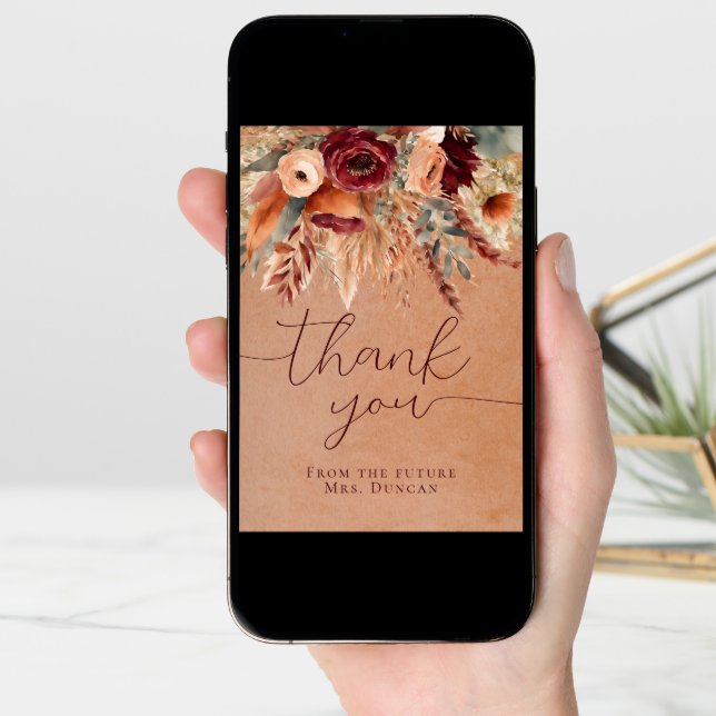 Fall Terracotta Dry Florals Pampas Grass Thank You Card (Front Digital)