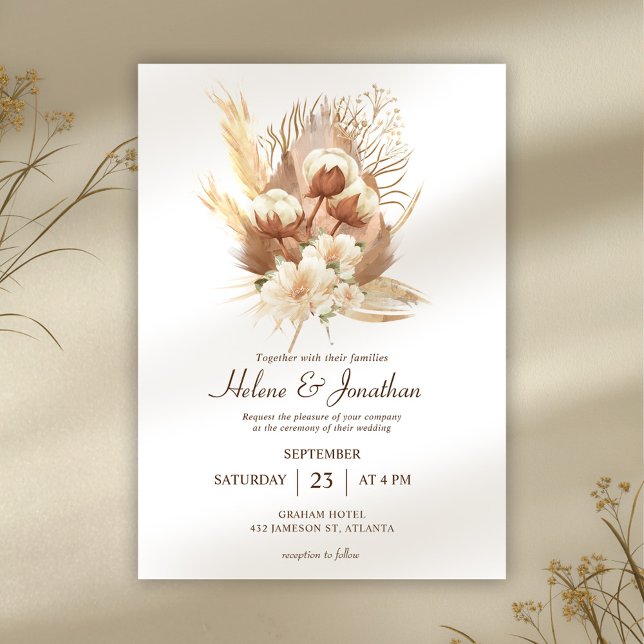 Fall Terracotta Floral Boho Wedding Invitation (Modern Terracotta Floral Boho Wedding Invitation)
