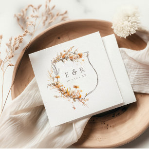 Fall Terracotta Floral Crest Monogram Wedding Napkins