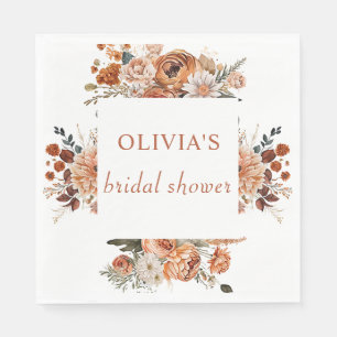 Fall Terracotta floral rustic Bridal Shower Paper Napkins