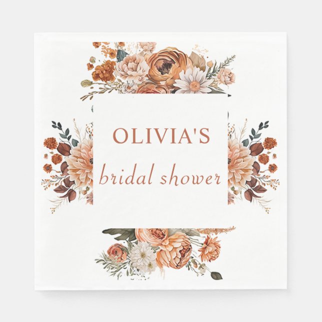 Fall Terracotta floral rustic Bridal Shower Paper  Napkins (Front)