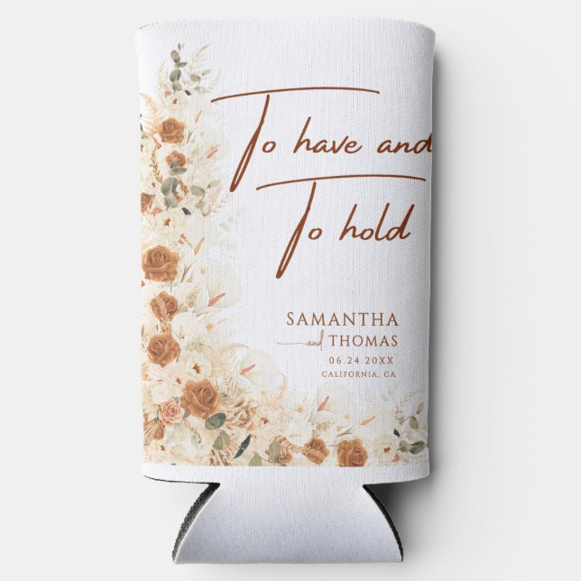 Fall Terracotta Floral Wedding Can Cooler Favor (Front)